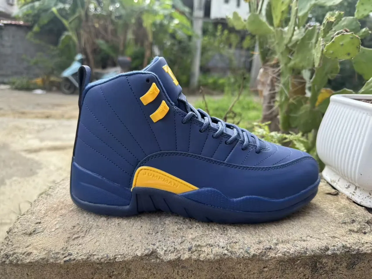 Air Jordan 12 Michigan Navy Blue and Yellow Basketball Shoes 3