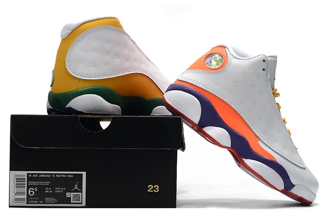 Air Jordan 13 White Orange Purple Basketball Shoes 6