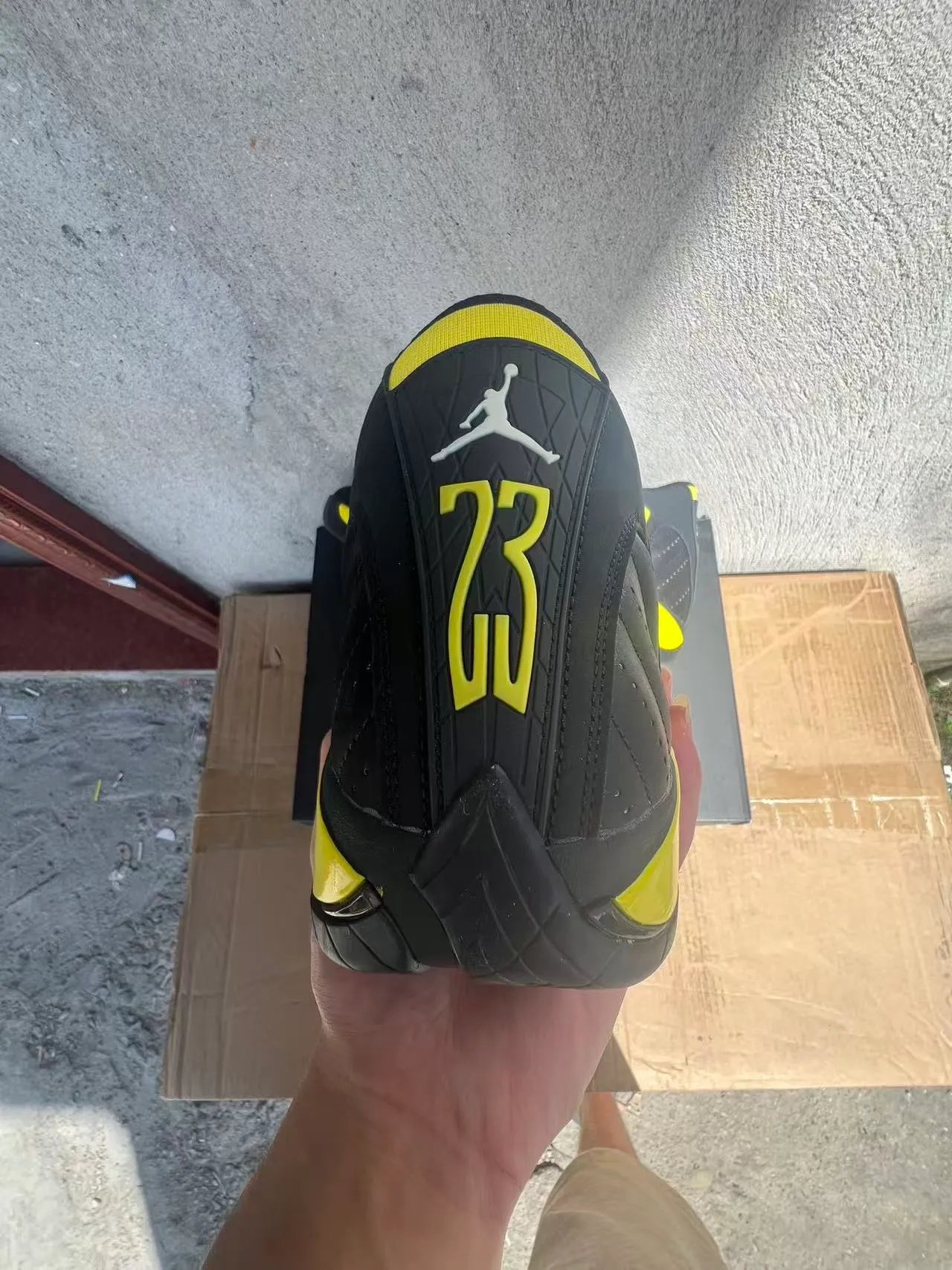Air Jordan 14 Tênis de Basquete Preto Amarelo Prata 7