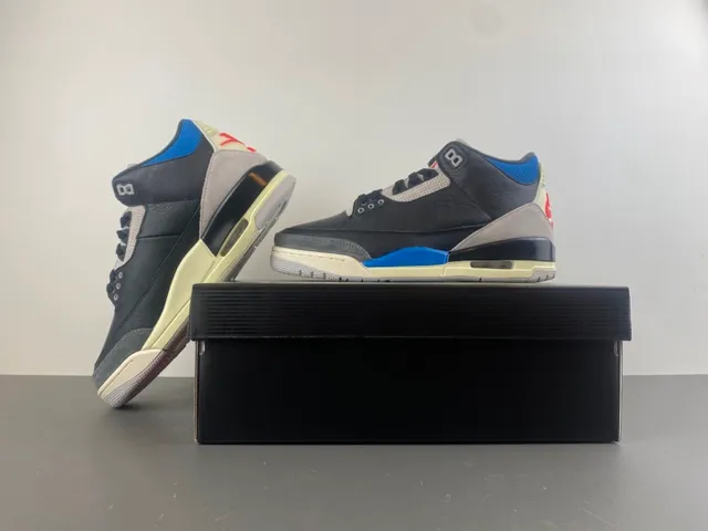Air Jordan 3 Black Blue Beige Basketball Shoes 14