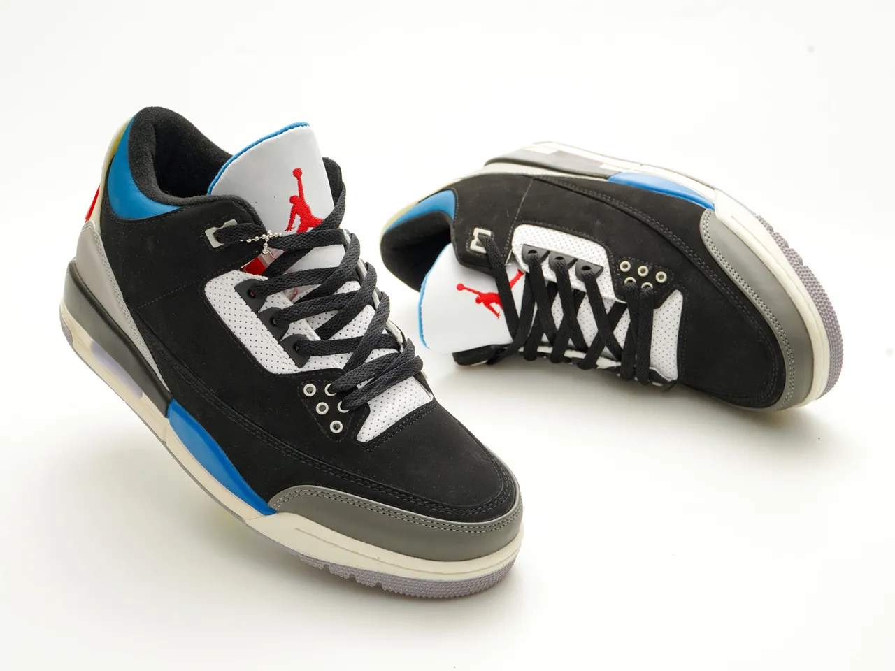 Air Jordan 3 Tênis de Basquete Preto Azul Vermelho Inspirado em Cimento 2