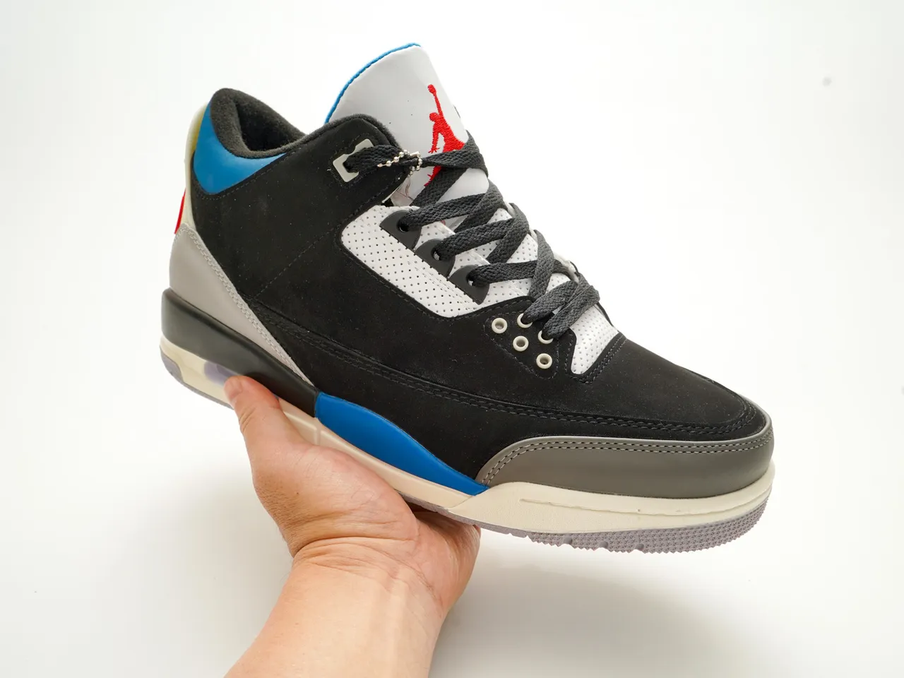 Air Jordan 3 Tênis de Basquete Preto Azul Vermelho Inspirado em Cimento 6
