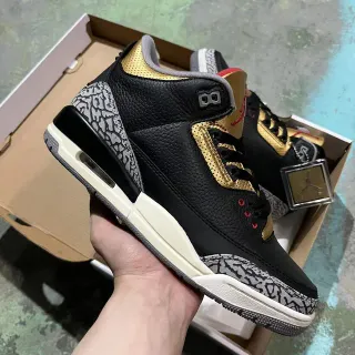 Air Jordan 3 Black Gold Elephant Print Basketball Shoes