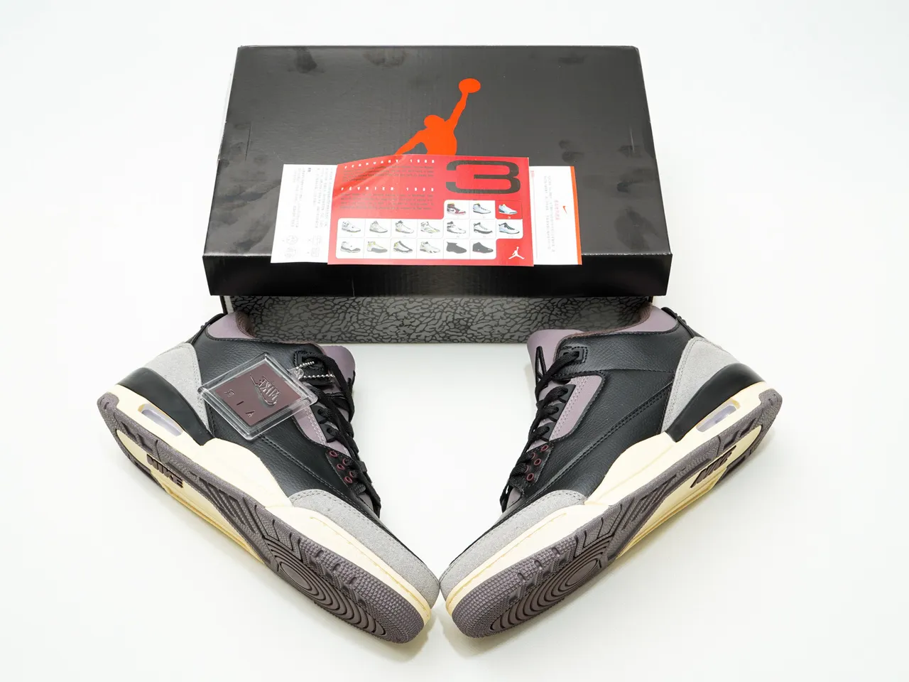 Air Jordan 3 Preto Cinza Creme Tênis de Basquete 3