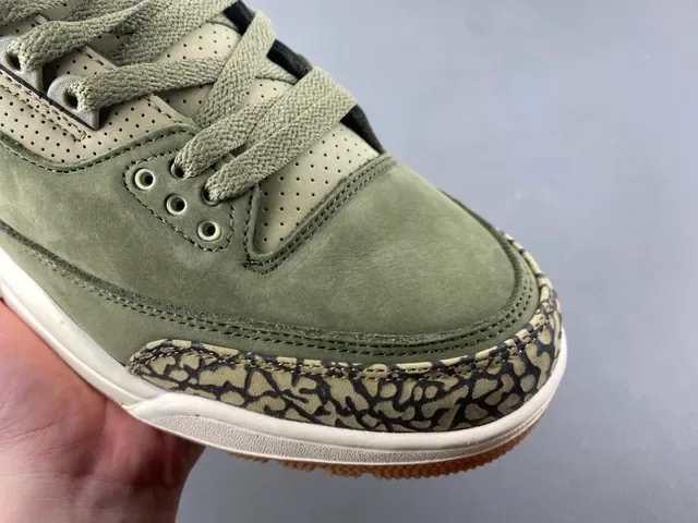 Air Jordan 3 Vert Olive Daim Print Éléphant Chaussures de Basketball 2