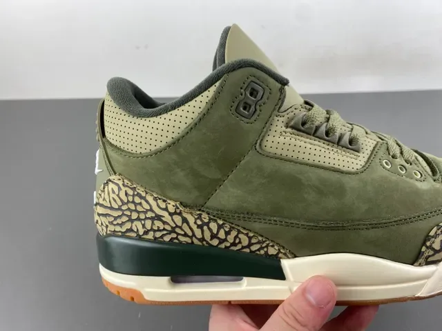 Air Jordan 3 Vert Olive Daim Print Éléphant Chaussures de Basketball 3