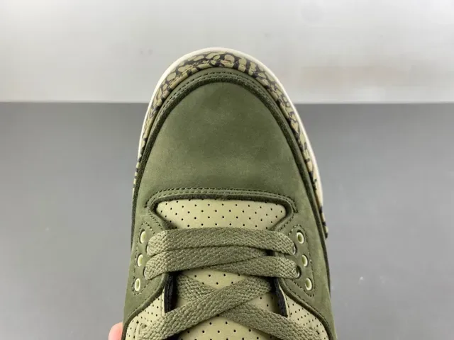 Air Jordan 3 Vert Olive Daim Print Éléphant Chaussures de Basketball 5
