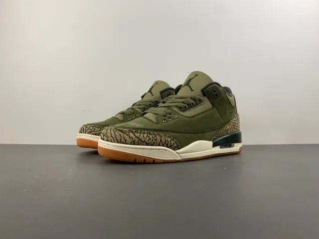 Air Jordan 3 Vert Olive Daim Print Éléphant Chaussures de Basketball 10