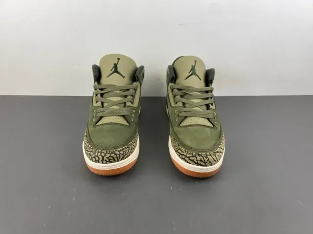 Air Jordan 3 Vert Olive Daim Print Éléphant Chaussures de Basketball 11