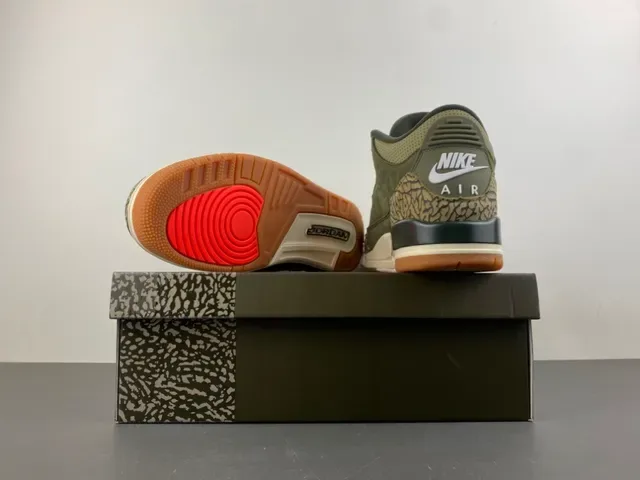 Air Jordan 3 Vert Olive Daim Print Éléphant Chaussures de Basketball 16