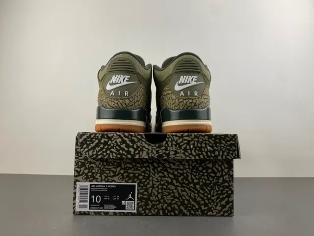 Air Jordan 3 Vert Olive Daim Print Éléphant Chaussures de Basketball 17