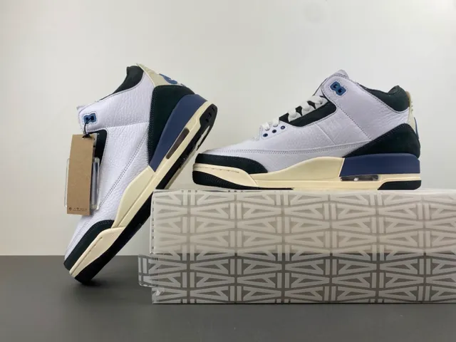 Air Jordan 3 White Black Blue Basketball Shoes 14