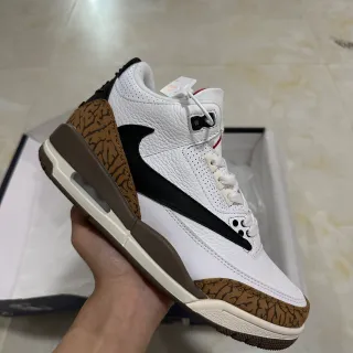 Air Jordan 3 Tênis de Basquete Branco Preto Marrom com Estampa de Elefante