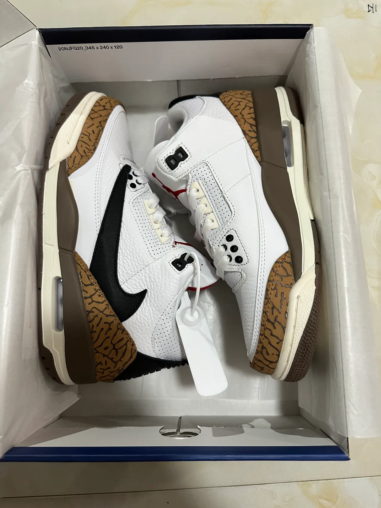 Air Jordan 3 Tênis de Basquete Branco Preto Marrom com Estampa de Elefante 9