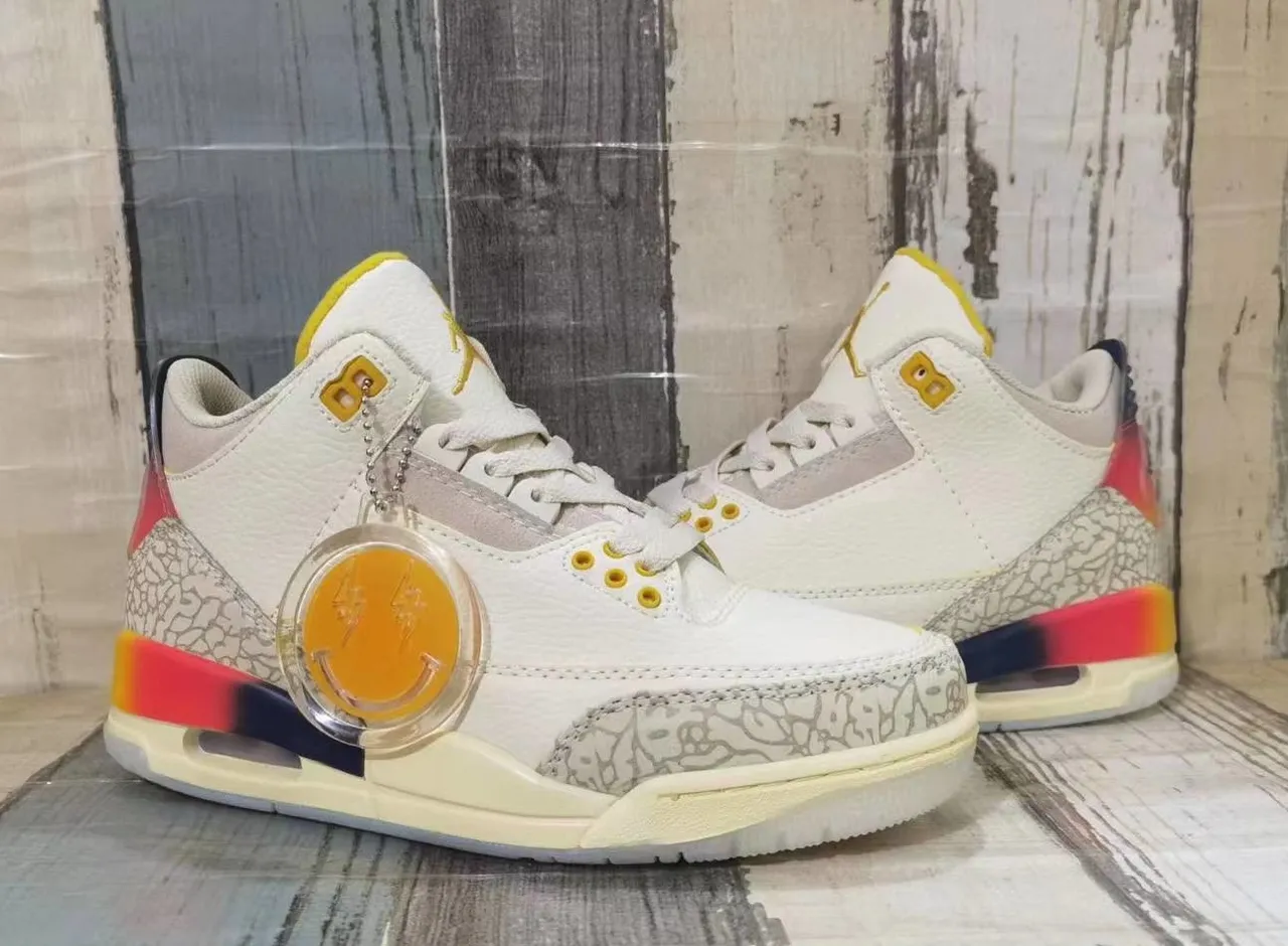Air Jordan 3 White Gray High-Top Elephant Print Basketball Shoes 2