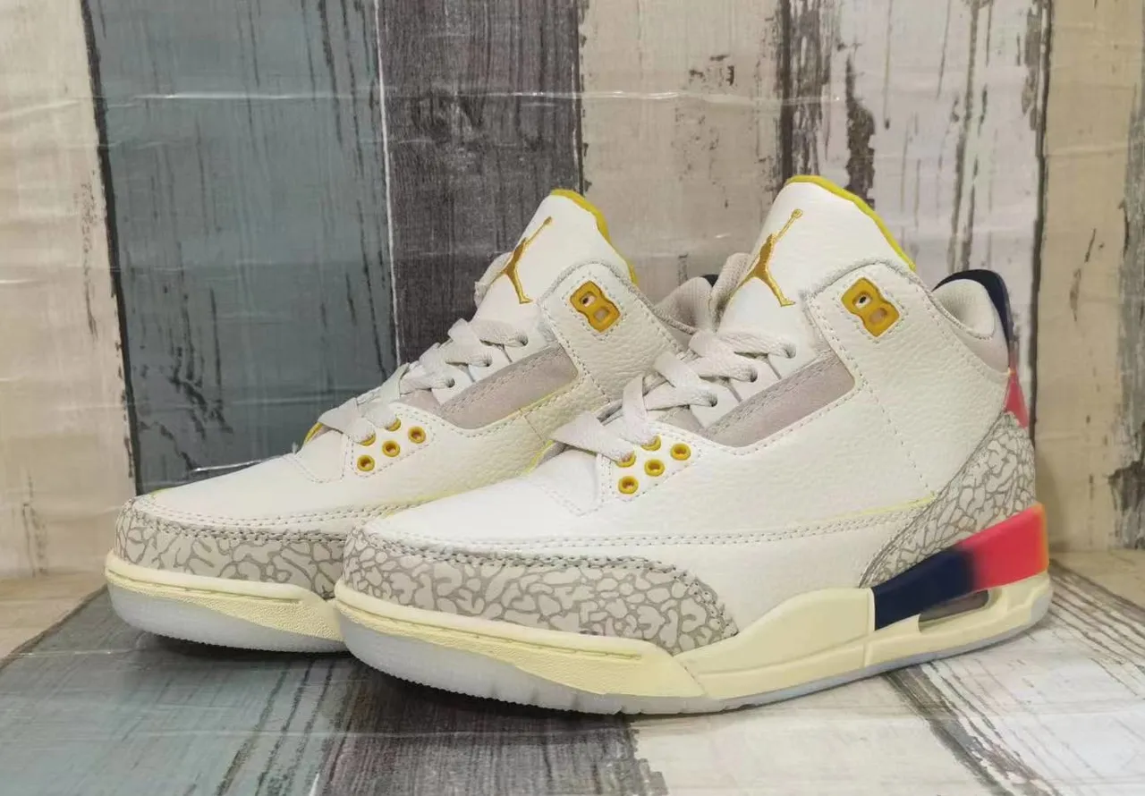 Air Jordan 3 White Gray High-Top Elephant Print Basketball Shoes 5