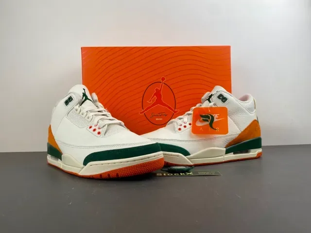 Air Jordan 3 White Orange Green Basketball Shoes 13