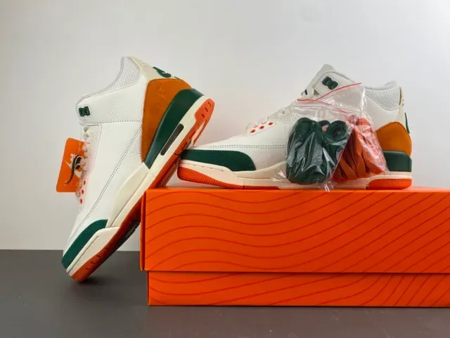 Air Jordan 3 White Orange Green Basketball Shoes 14