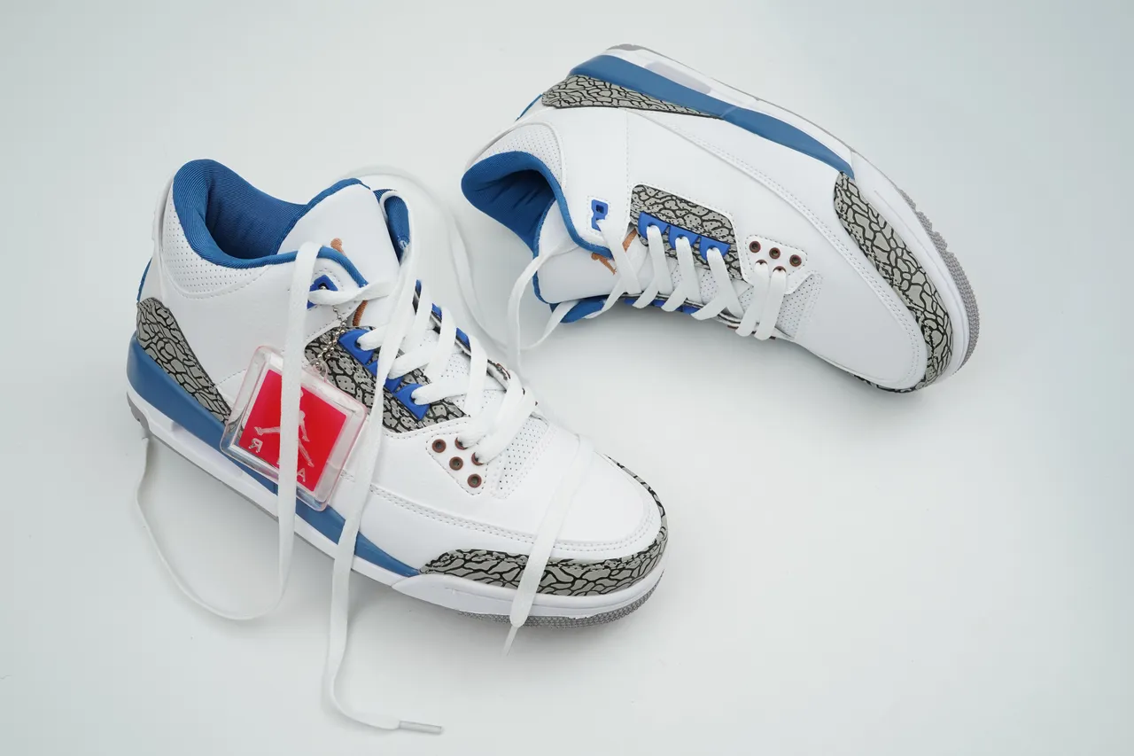 Air Jordan 3 White Royal Blue Elephant Print Basketball Shoes 2