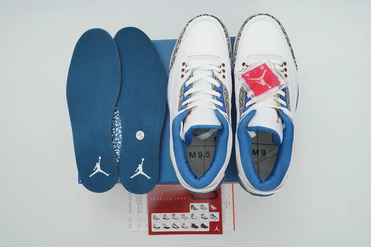Air Jordan 3 White Royal Blue Elephant Print Basketball Shoes 3