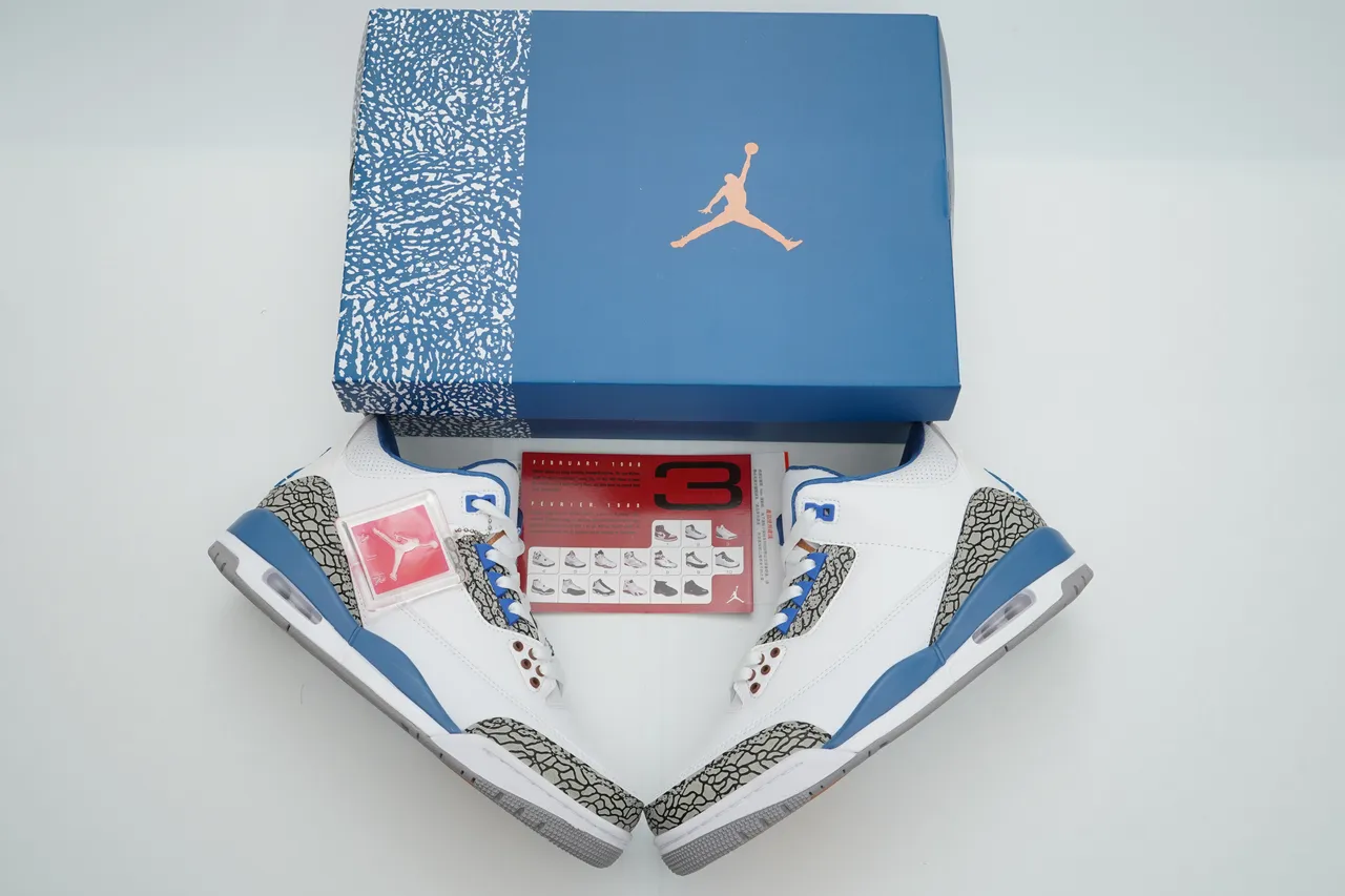 Air Jordan 3 White Royal Blue Elephant Print Basketball Shoes 4