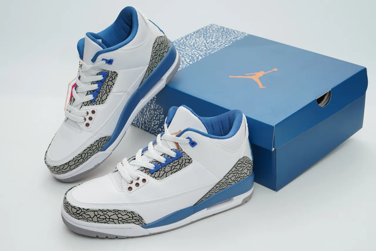 Air Jordan 3 White Royal Blue Elephant Print Basketball Shoes 5