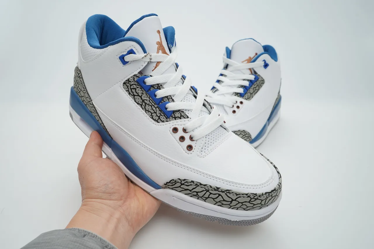 Air Jordan 3 White Royal Blue Elephant Print Basketball Shoes 7