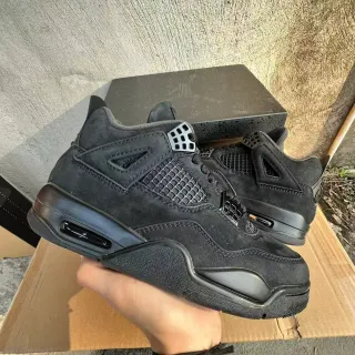 Air Jordan 4 All-Black Suede Mesh Basketball Shoes
