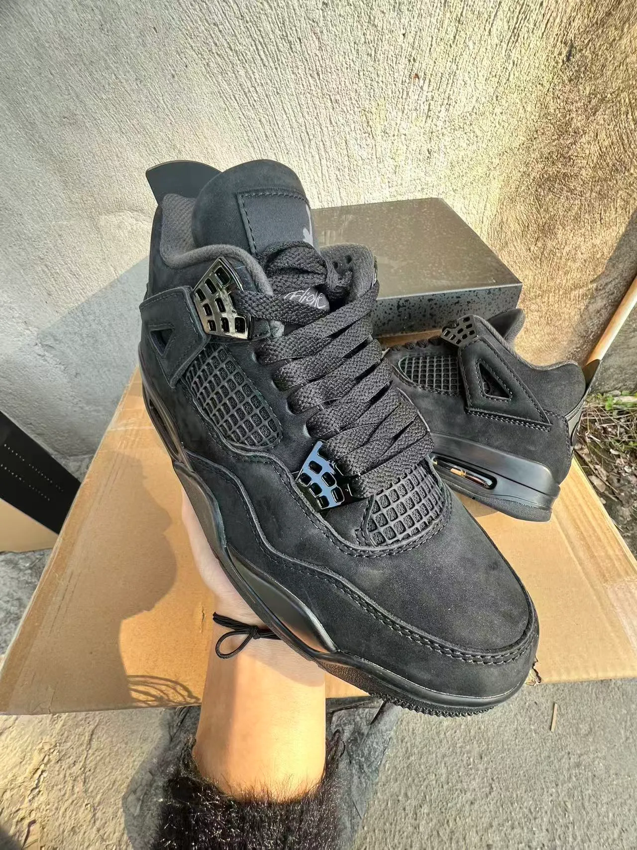 Air Jordan 4 All-Black Suede Mesh Basketball Shoes 2