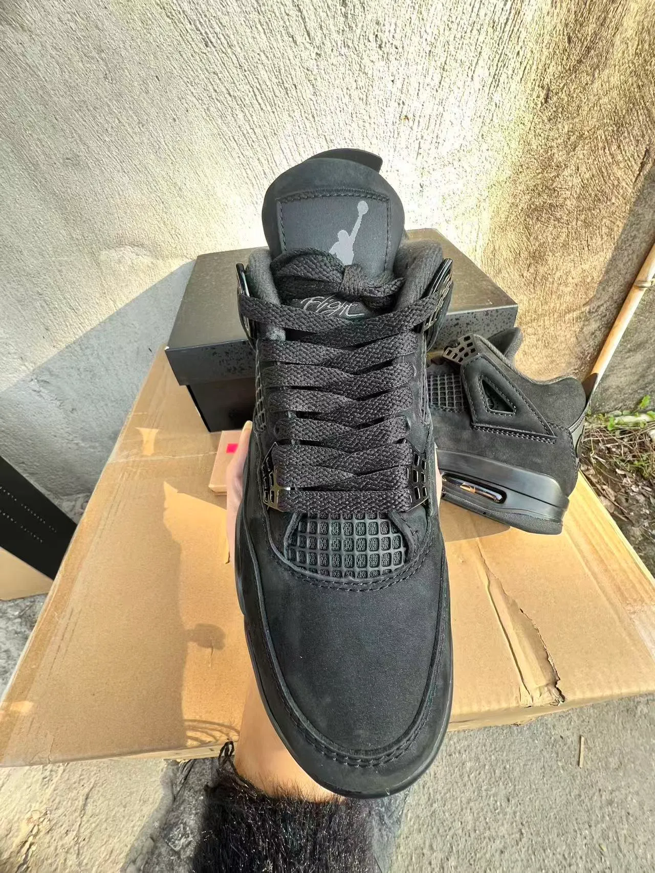 Air Jordan 4 All-Black Suede Mesh Basketball Shoes 3