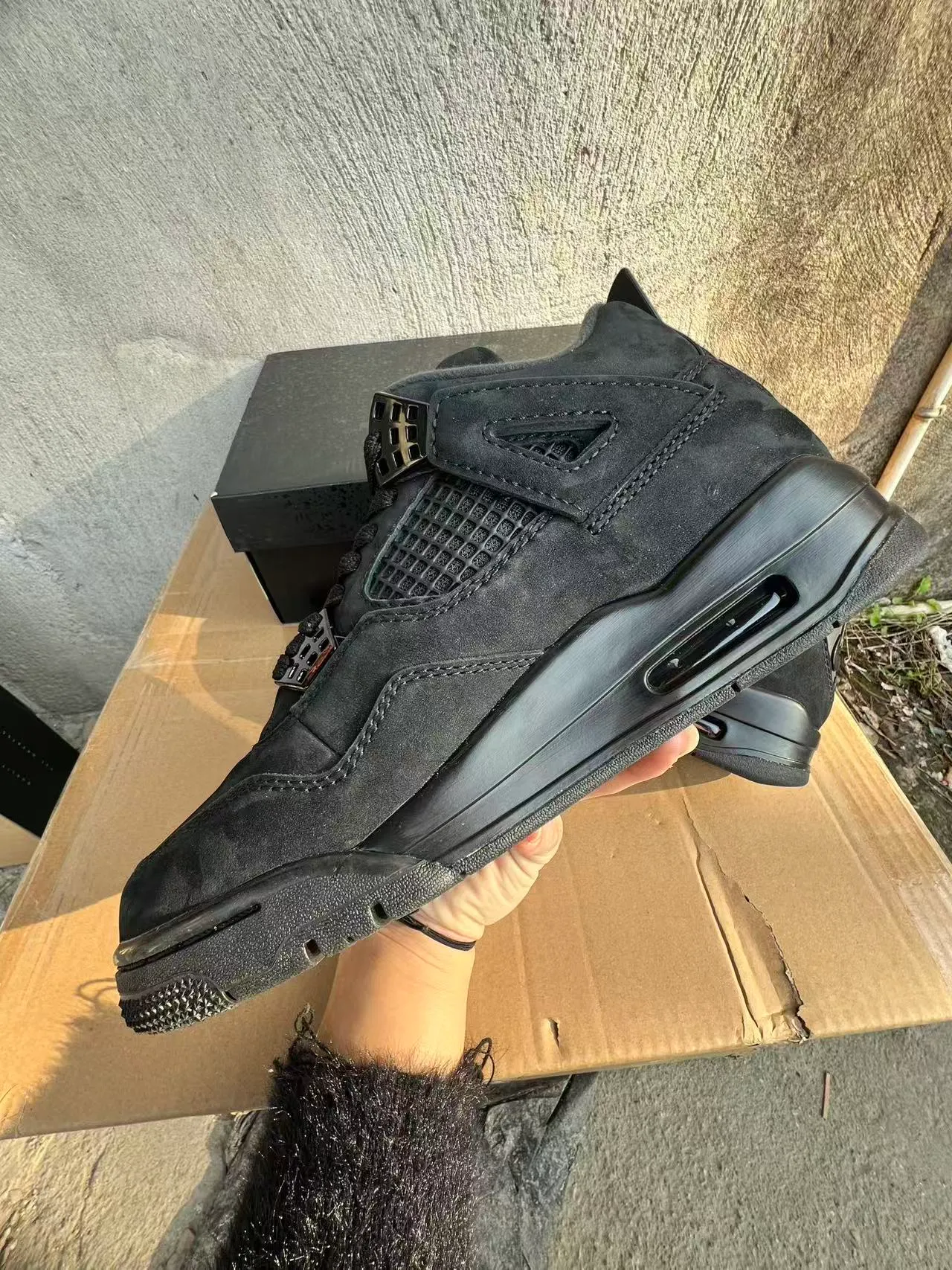 Air Jordan 4 All-Black Suede Mesh Basketball Shoes 5