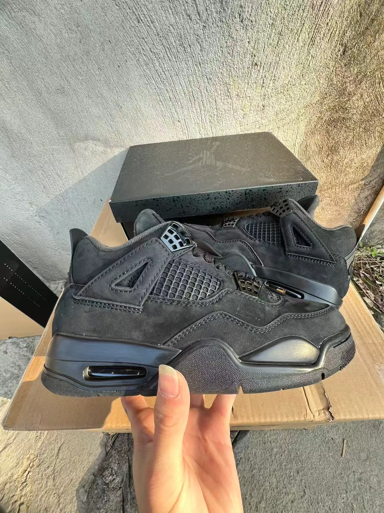 Air Jordan 4 All-Black Suede Mesh Basketball Shoes 7