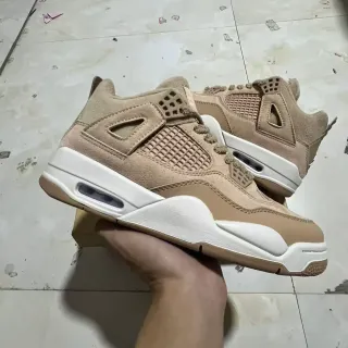 Air Jordan 4 Beige Suede Mesh High-Top Basketball Shoes
