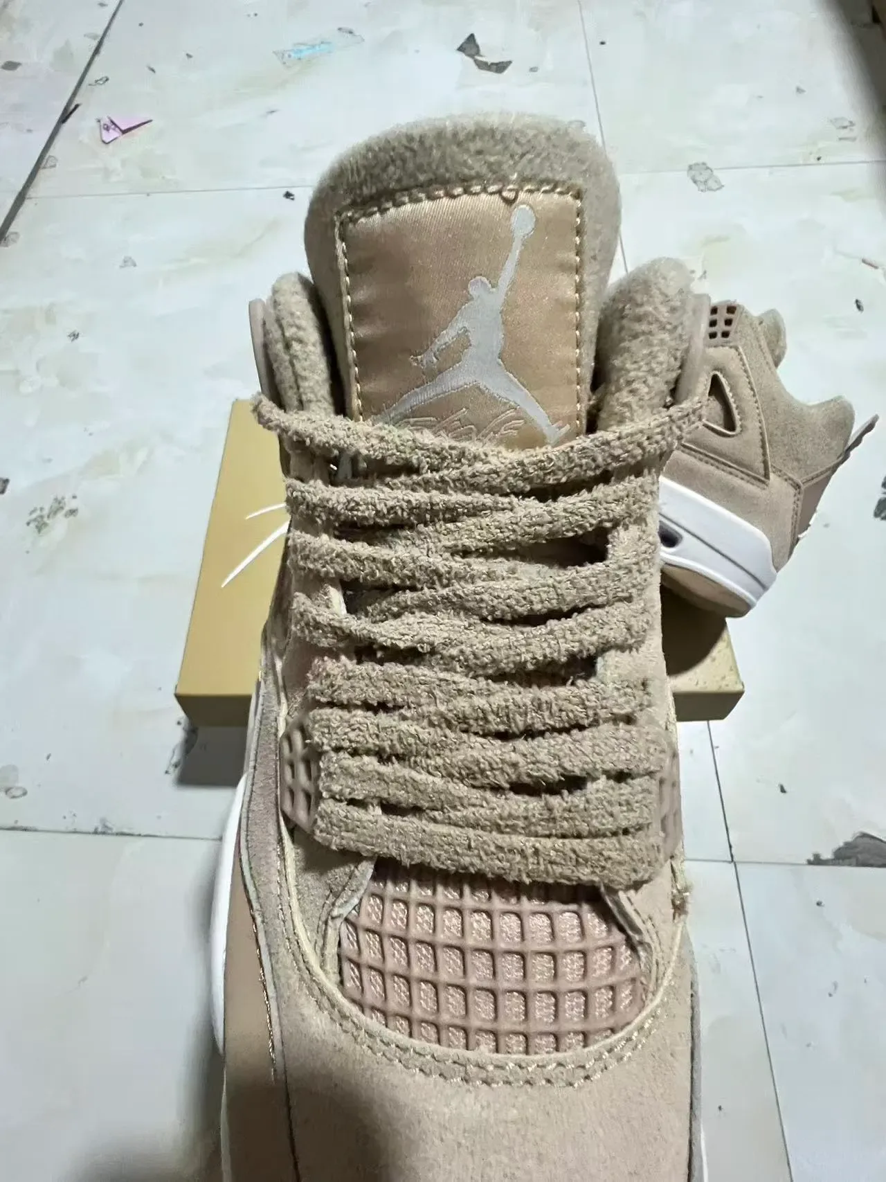 Air Jordan 4 Beige Suede Mesh High-Top Basketball Shoes 4