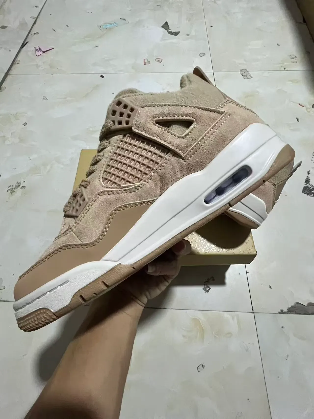 Air Jordan 4 Beige Suede Mesh High-Top Basketball Shoes 5
