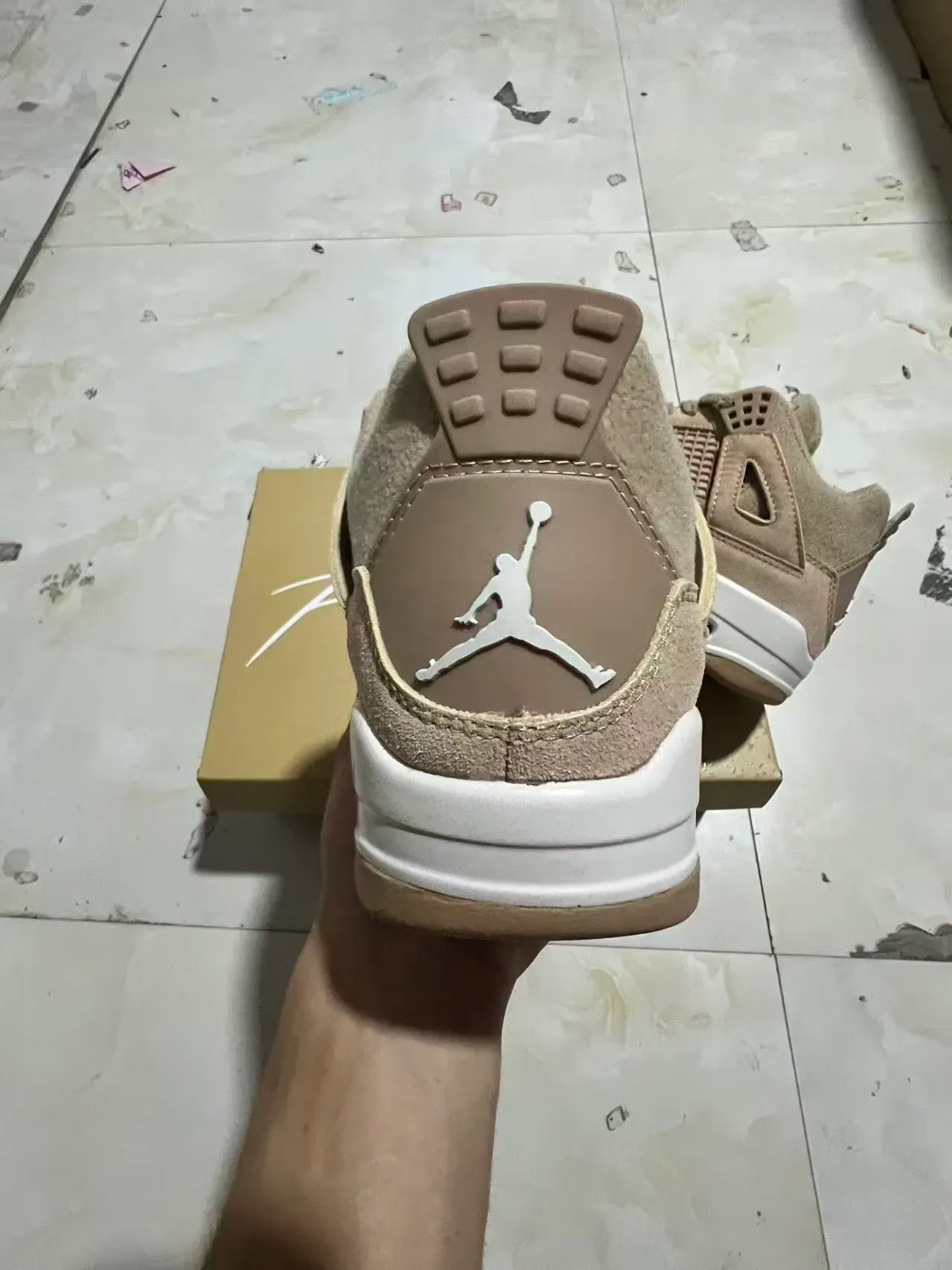Air Jordan 4 Beige Suede Mesh High-Top Basketball Shoes 8