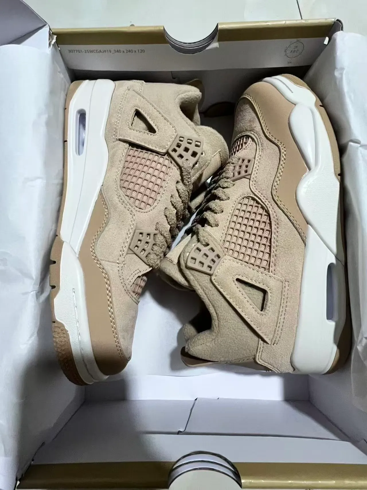 Air Jordan 4 Beige Suede Mesh High-Top Basketball Shoes 9