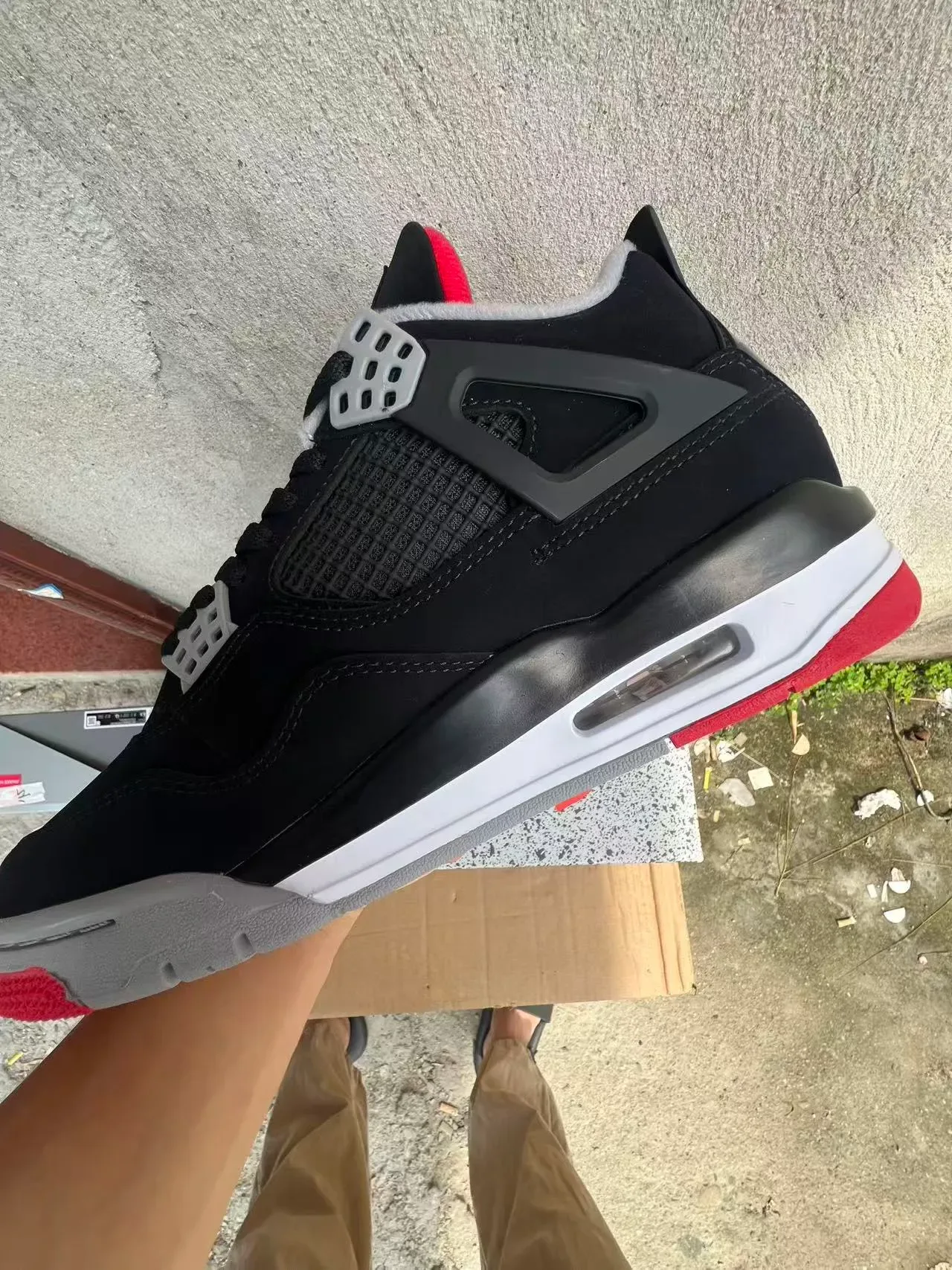 Air Jordan 4 Noir Gris Ciment Rouge Chaussures de Basketball 5