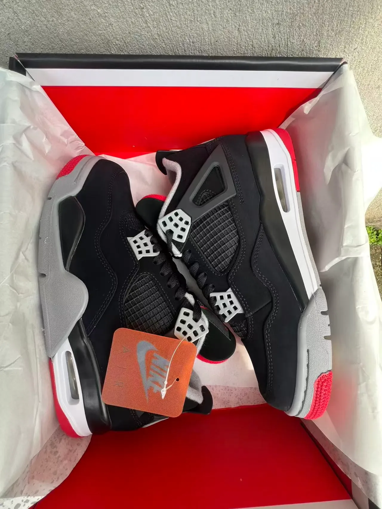 Air Jordan 4 Noir Gris Ciment Rouge Chaussures de Basketball 9