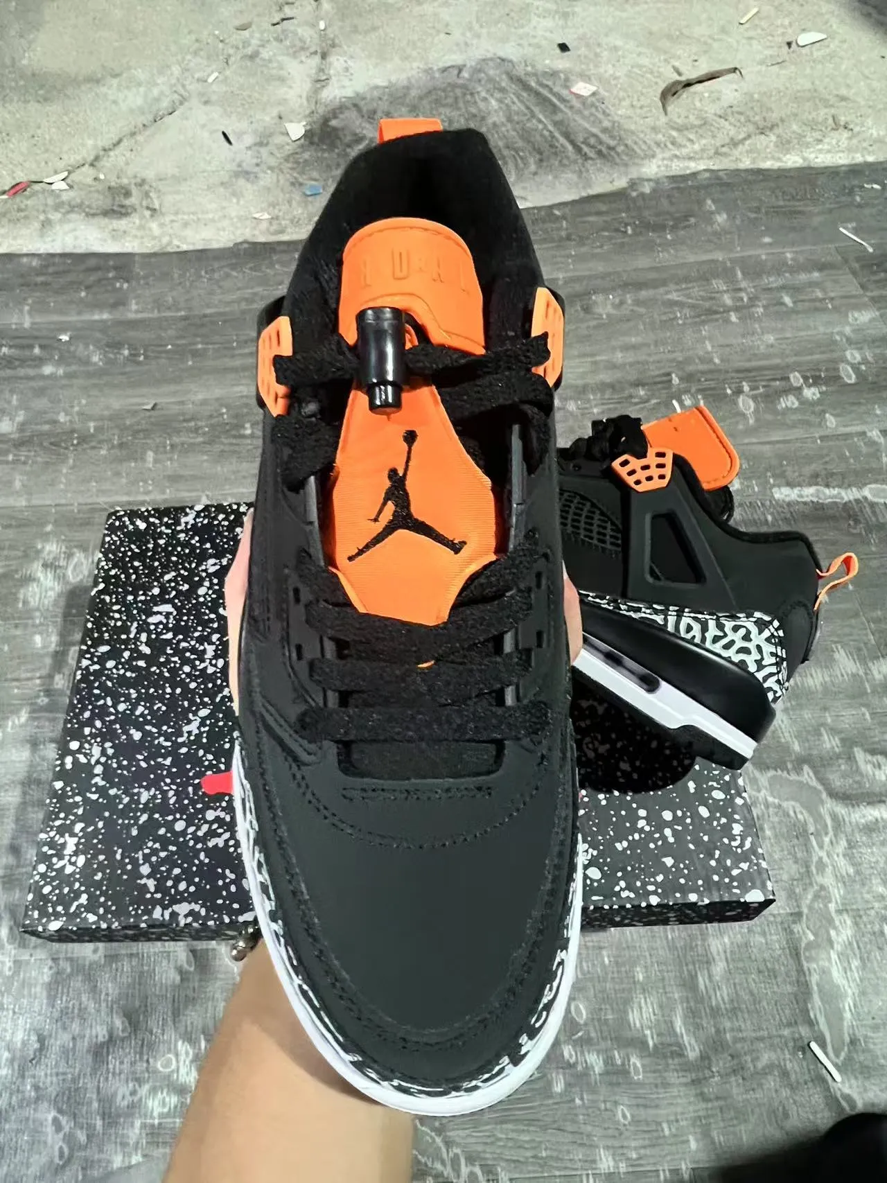 Air Jordan 4 Black Elephant Orange Basketball Shoes 3