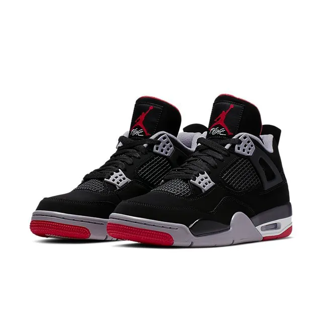 Air Jordan 4 Preto Vermelho Cinza Tênis de Basquete 3