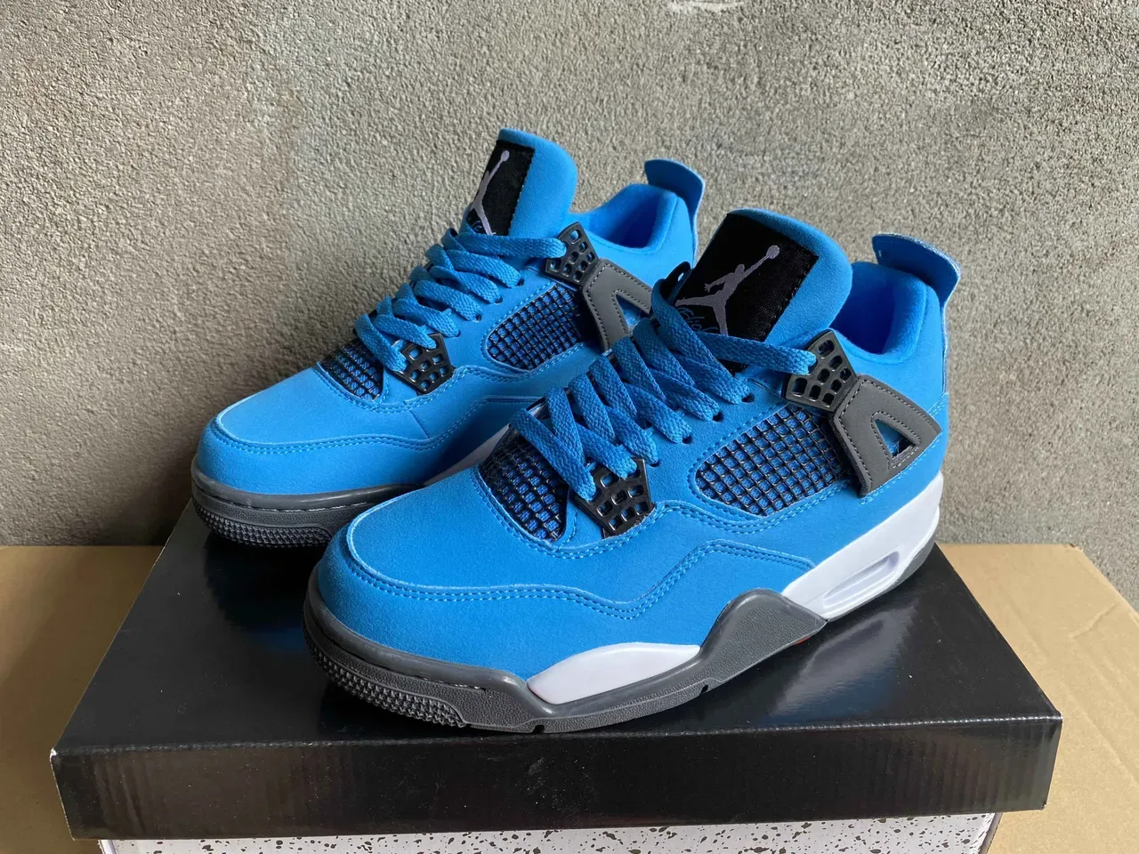 Air Jordan 4 Bright Blue Black White Basketball Shoes 2