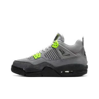 Air Jordan 4 Gray and Neon Green Basketball Shoes