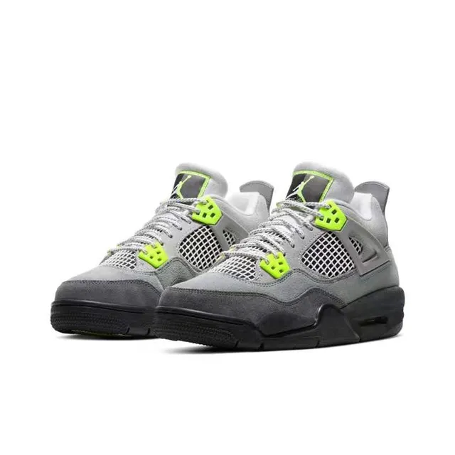 Air Jordan 4 Gray and Neon Green Basketball Shoes 5