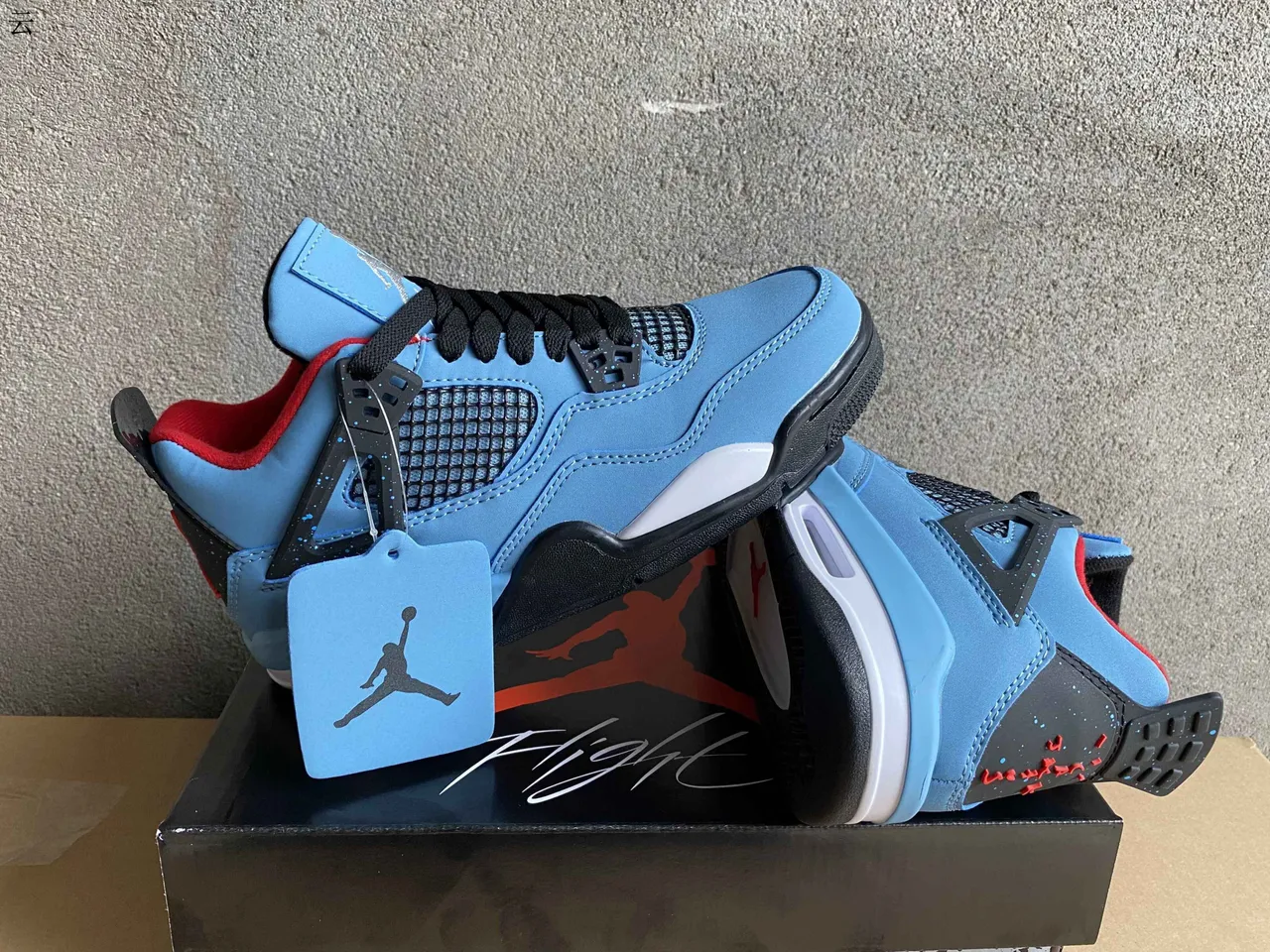 Air Jordan 4 Light Blue Black Red Basketball Shoes 2