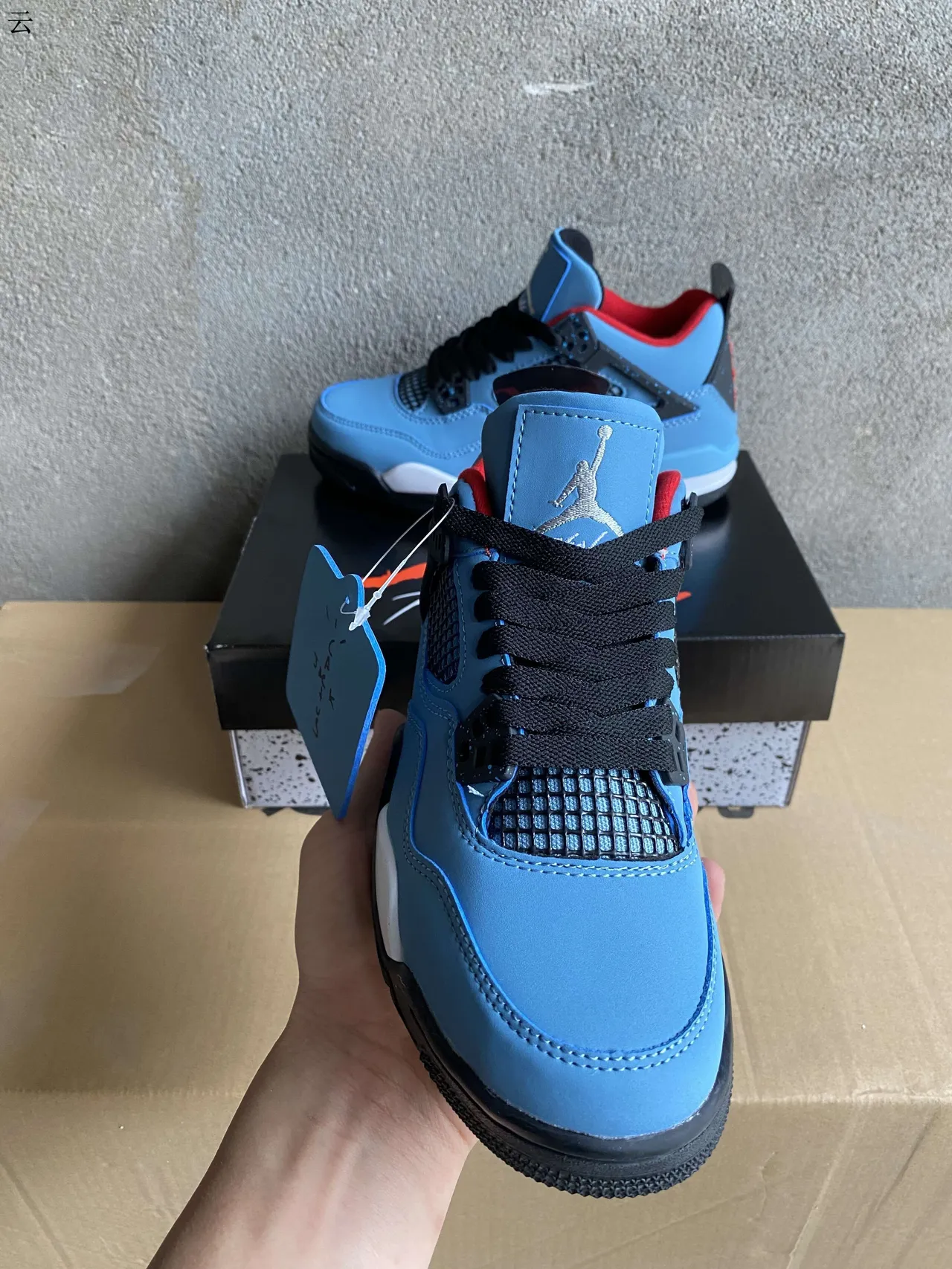 Air Jordan 4 Light Blue Black Red Basketball Shoes 4
