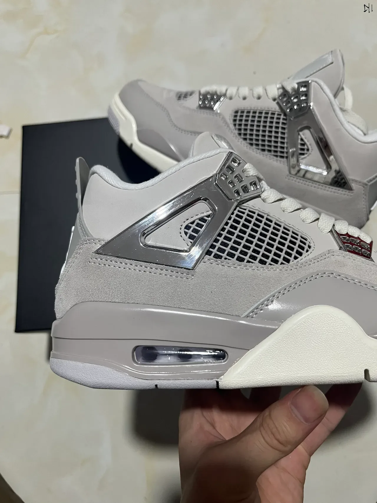 Air Jordan 4 Light Gray Daim et Cuir Chaussures de Basket 7
