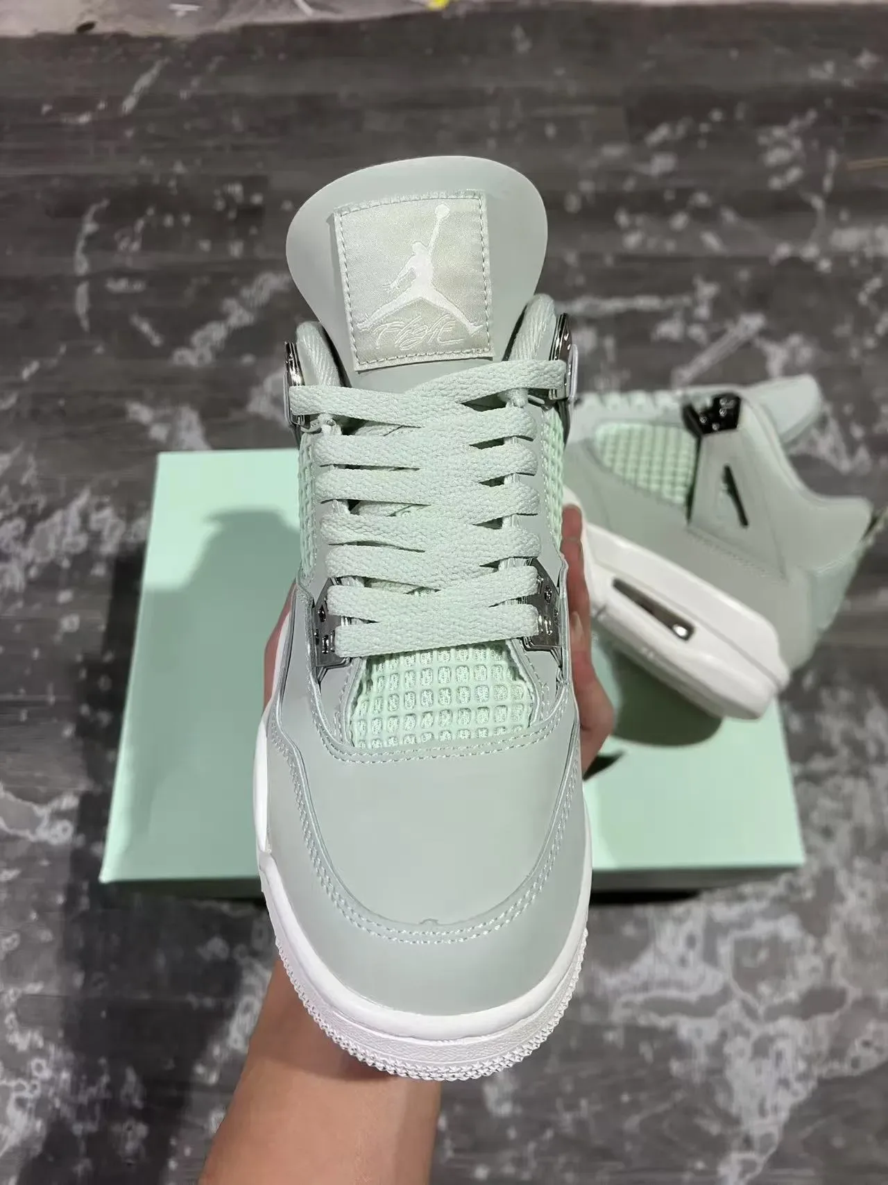 Air Jordan 4 Verde Menta Branco Tênis de Basquete 3
