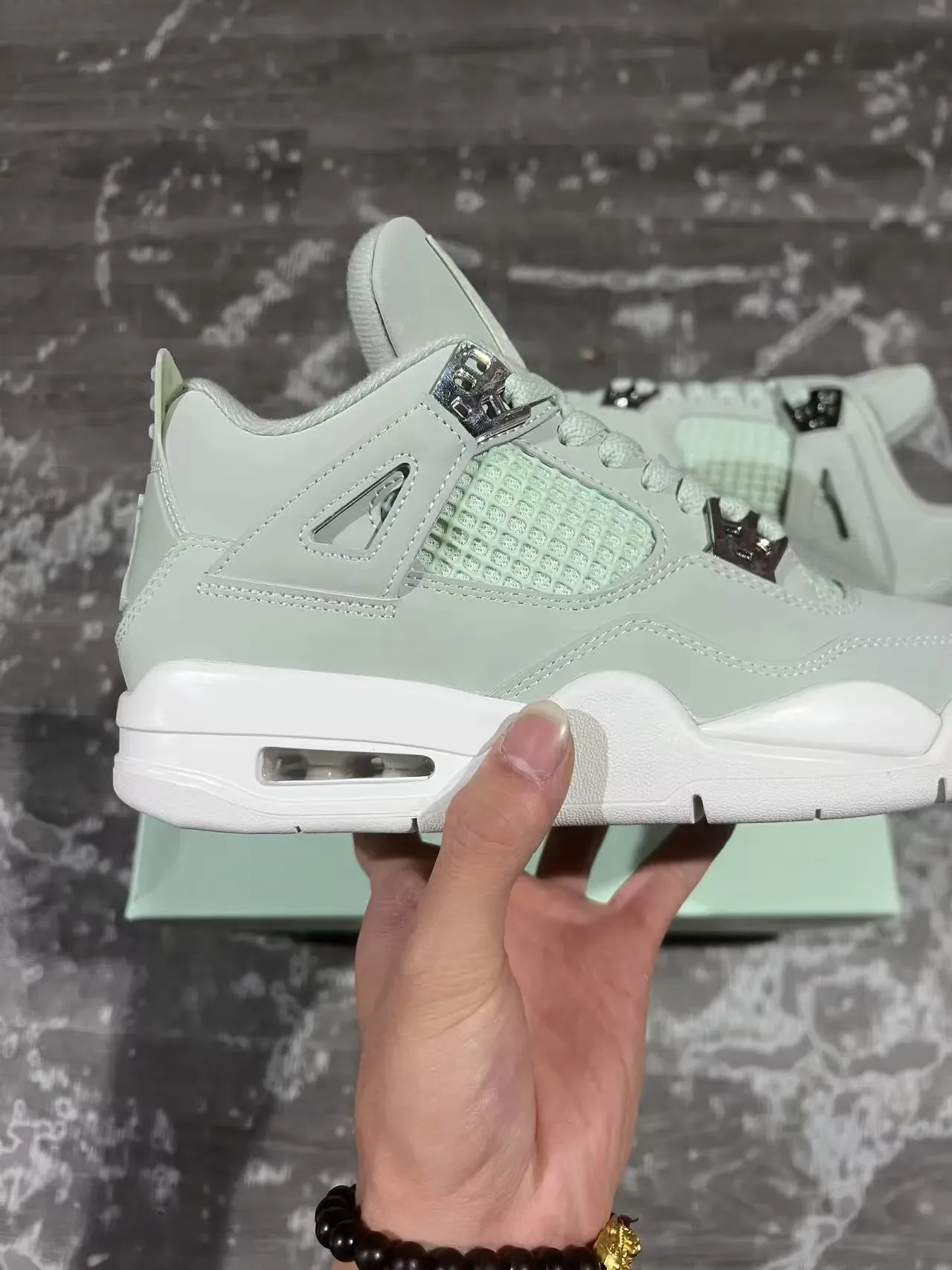 Air Jordan 4 Verde Menta Branco Tênis de Basquete 7