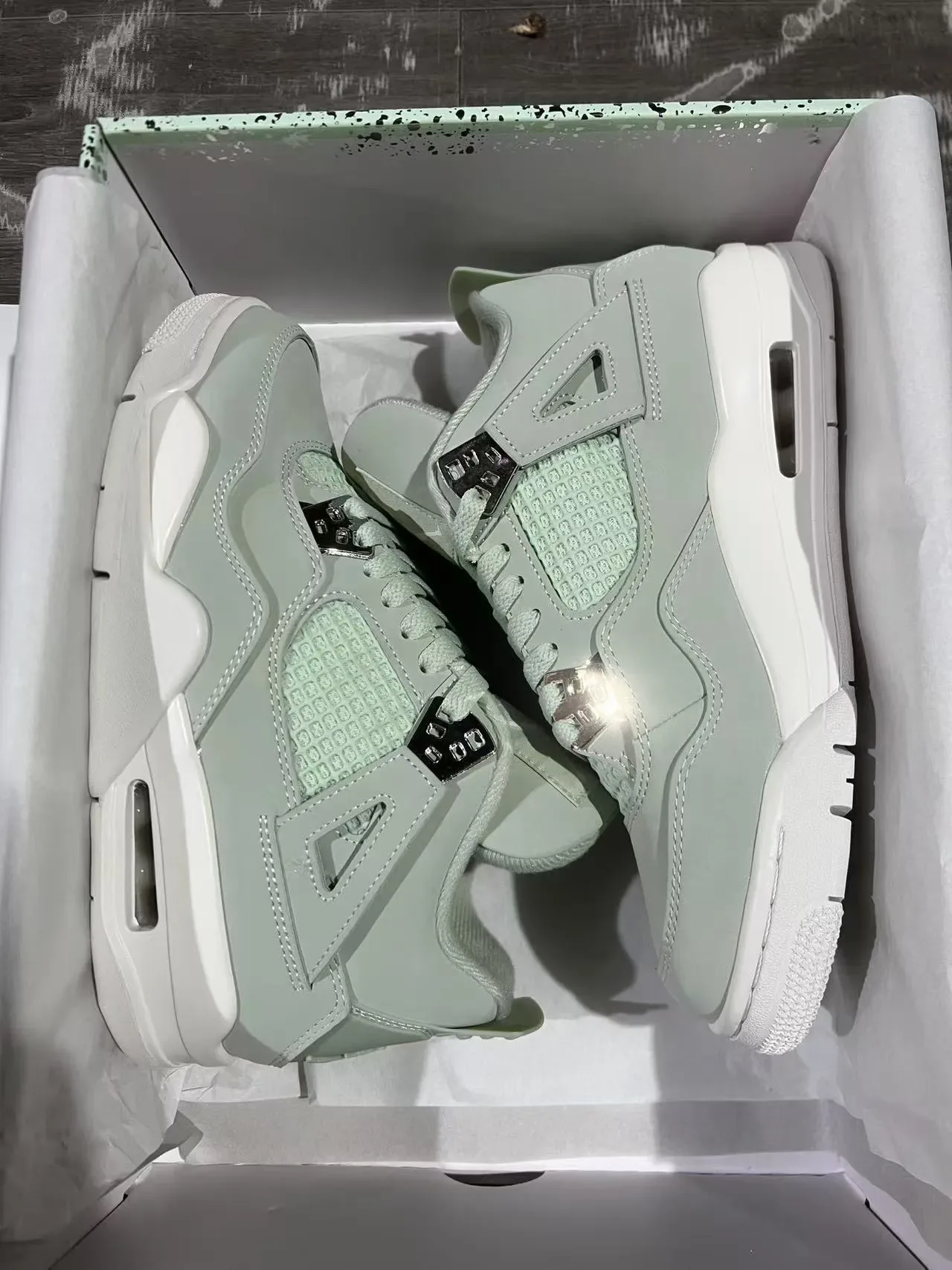 Air Jordan 4 Verde Menta Branco Tênis de Basquete 9